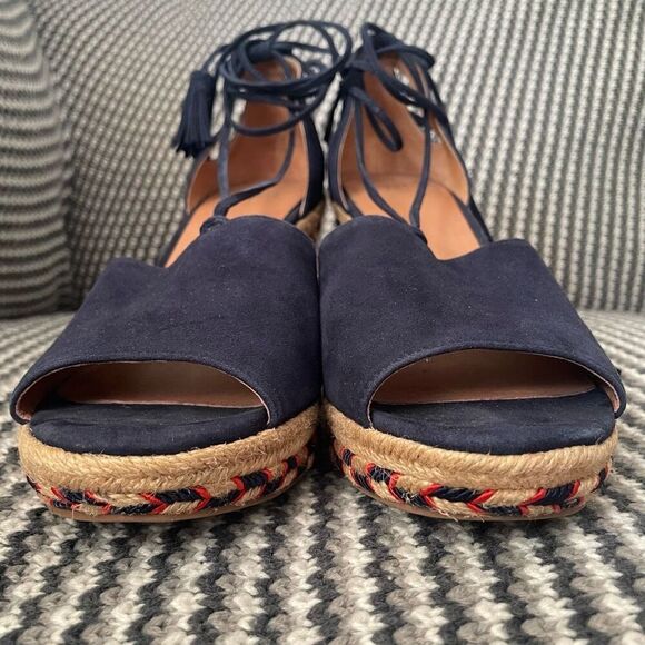 Cabi Isla wedge blue suede Aztec ankle tie up sandal women’s shoe size 9 - Picture 4 of 11